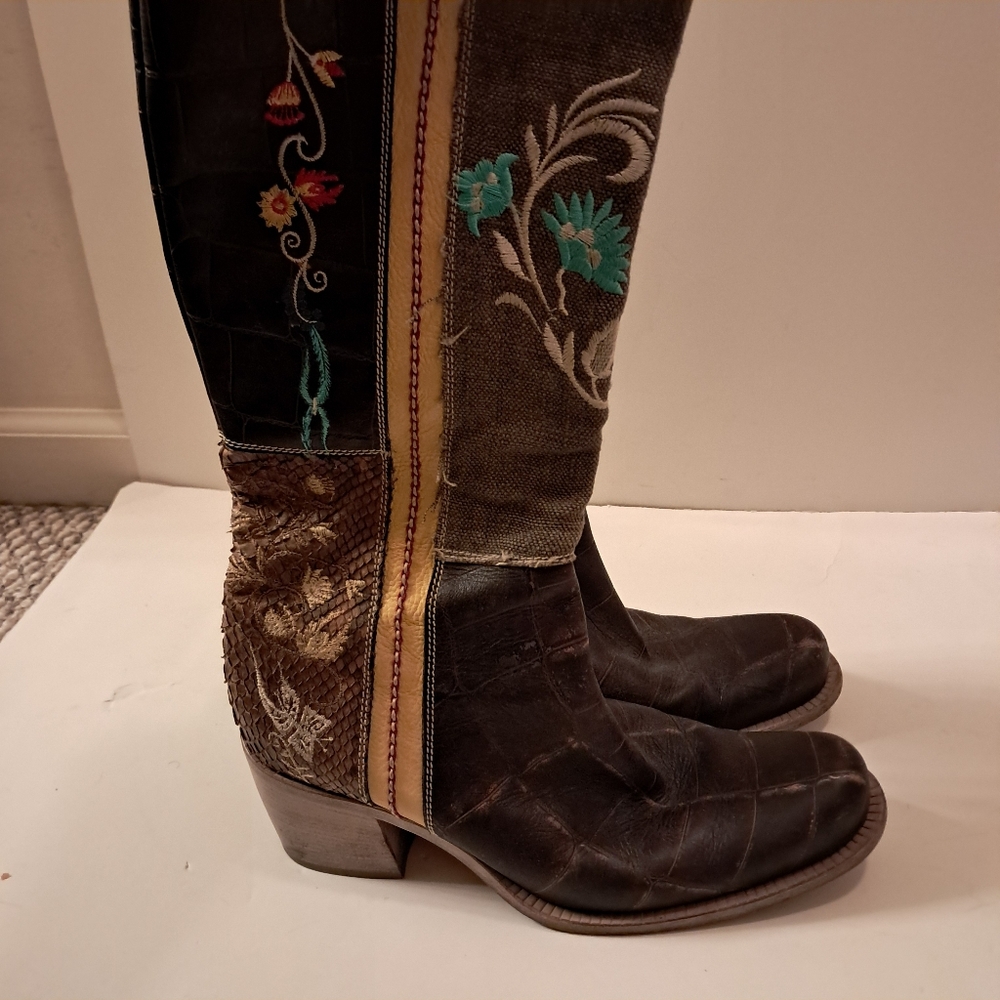 El Vaquero Boots Women's 39.5 Brown Leather Floral Western Leather Cowgirl